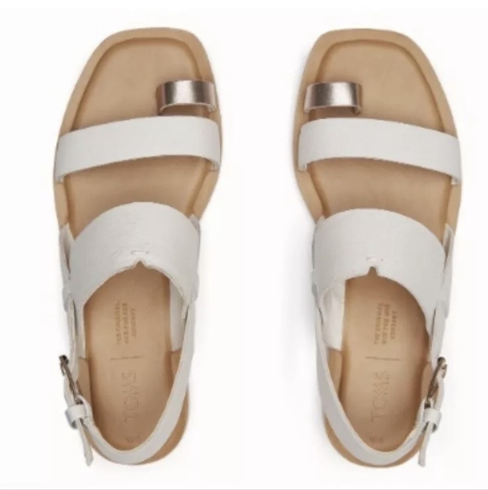 NWOB TOMS Freya leather sandals, size 11, white and gold